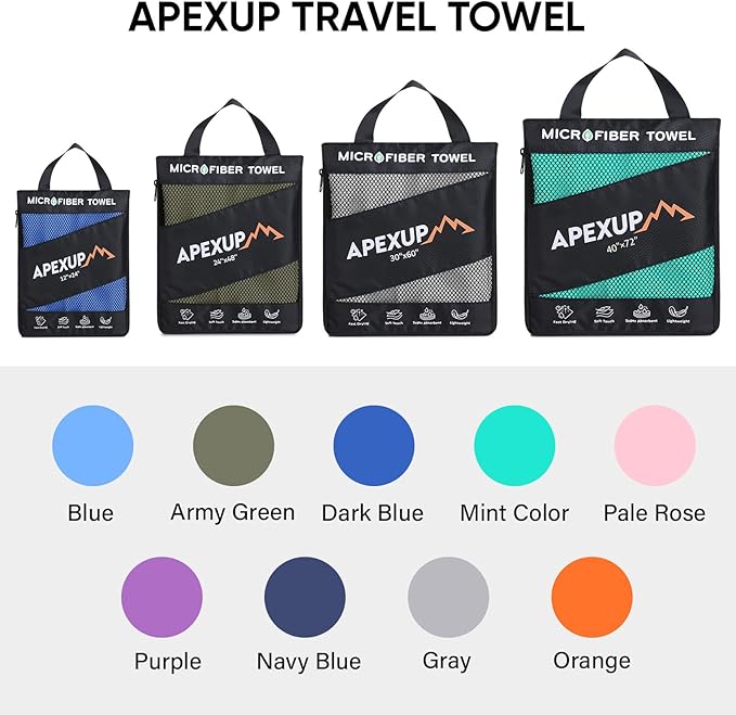 APEXUP Microfiber Travel Towel, Ultra Absorbent Quick Dry Towels, Lightweight Gym Sports Camping Towel for Workout, Yoga, Beach, Shower, Swimming (48"×24", Purple)