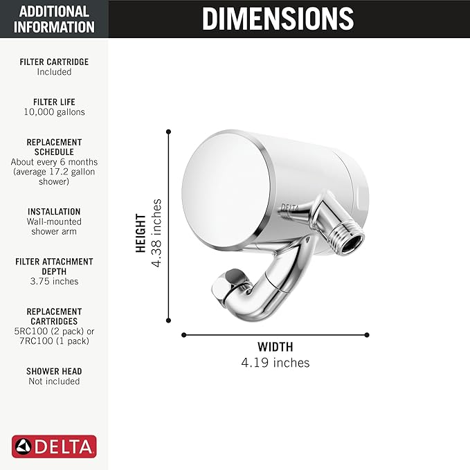 Delta Faucet Clarifi Premium Shower Filter Attachment with Filter, Hard Water Shower Filter, Shower Head Filter, Chrome 5SF100