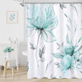Extra Long Boho Watercolor Floral Shower Curtain 72 x 84, Teal Blue and Grey Ink Painting Style Flower Shower Curtains for Chic Elegant Bathroom, Artistic XL Fabric Cloth Shower Curtain