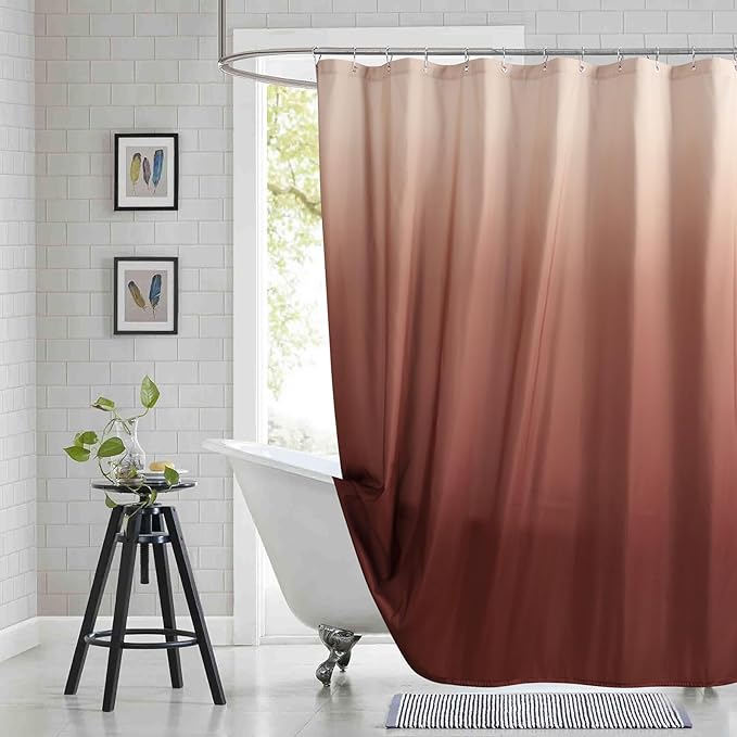 Long Stall Fabric Shower Curtain, Burgundy Ombre Narrow Cloth Shower Curtains for Bathroom, Modern Bathroom Small Curtains, 54" W x 78" H