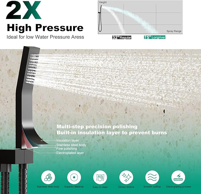 Shower Faucet Set with Hydro Power Temperature Display, Shower System Bathroom 10 Inches Shower Head with Handheld Spray, Wall Mounted Shower Fixtures with Shower Valve and Trim Kit, Matte Black