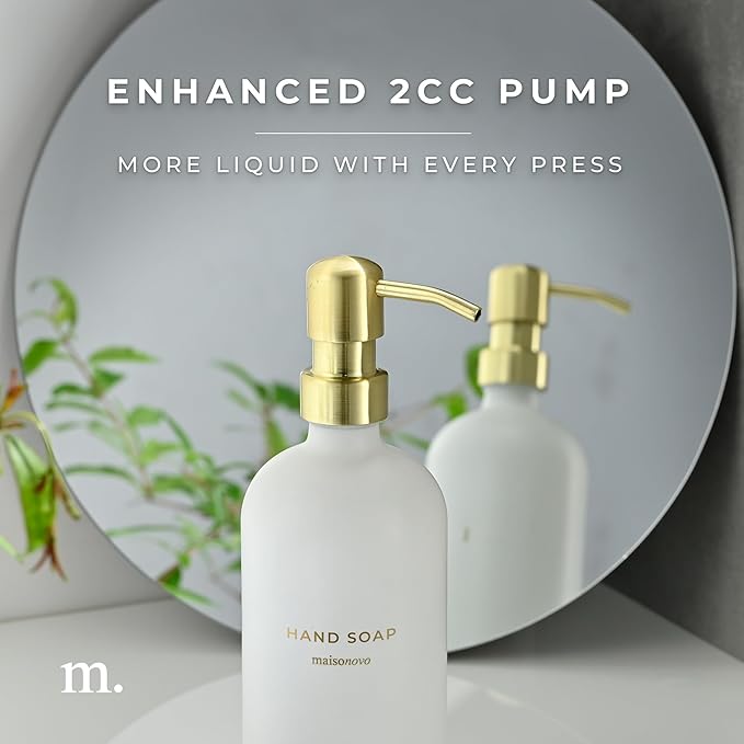 MaisoNovo Soap Dispenser 2-Piece Set | 16.9oz Clear Bottles with Gold Stainless Steel Pumps