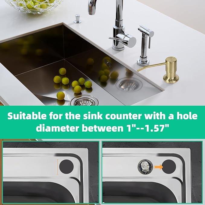 Soap Dispenser for Kitchen Sink, Built in Sink Soap Dispenser, Countertop Soap Dispenser Pump with 47" Extension Tube kit, No Need to Fill Little Bottle Again, Golden