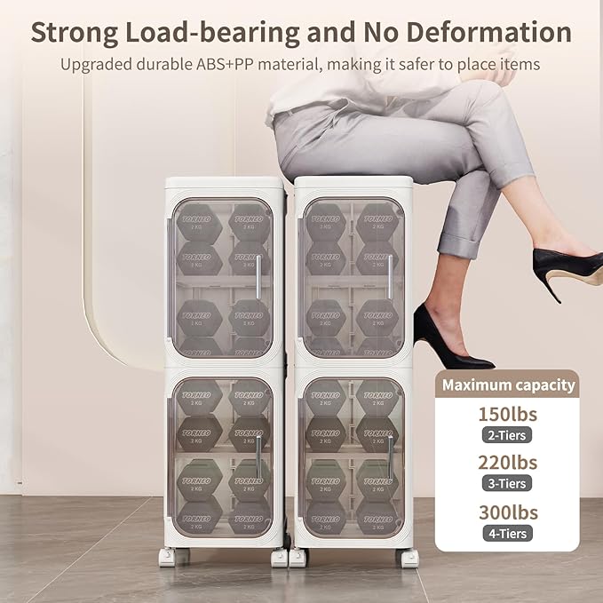 KHNR 5-Tiers Slim Bathroom Storage Cabinet, Foldable Storage Cabinets,Narrow Bathroom Storage,Movable Bathroom Storage Organizer for Small Spaces,Bathroom,Kitchen,Laundry,White