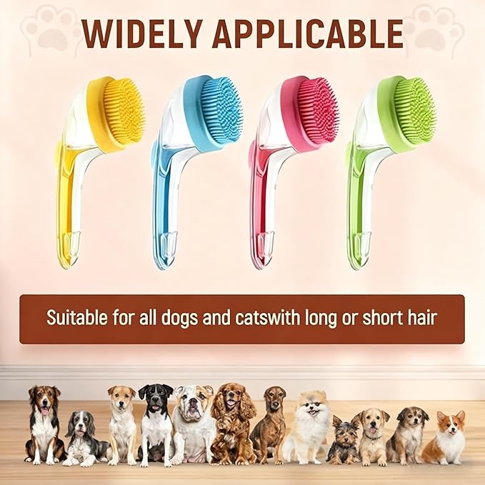Pet Bath Brush 2 in 1 Dog Shampoo Brush with Built-in Shampoo Dispenser for Long Short Haired Dogs Cats Bubble Maker for Bathing Grooming (Blue)