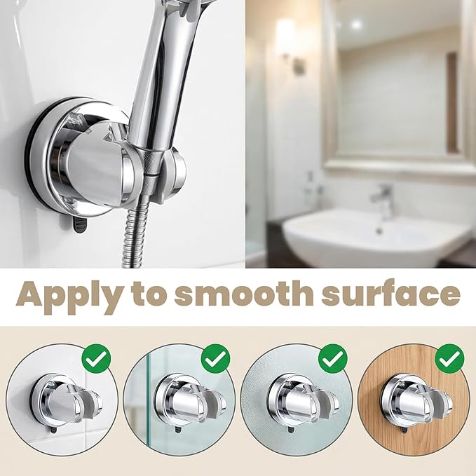 Shower Head Holder, No Drill Wall Mount Handheld Shower Wand Hose Holders Universal 360° Adjustable Removable Showers Head Holder Suction for Bathroom, Chrome Finish