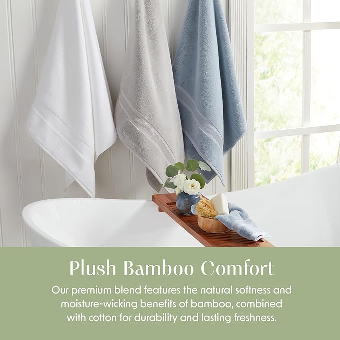 Springtree Home Luxury Bamboo Rayon Bath Towel Set 6 Piece Set | 35% Bamboo Rayon - 65% Cotton | Absorbent Quick-Dry Towels for Bathroom | Oeko-TEX Standard 100 Cotton | Cobblestone