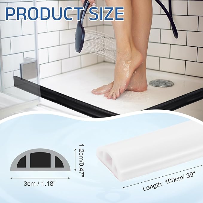 uxcell Shower Water Barrier, 39" Silicone Splash Guard Shower Water Stopper Retention System for Bathtub Sink Washing Machine Dry and Wet Separation, 1.18"W x 0.47"H, White