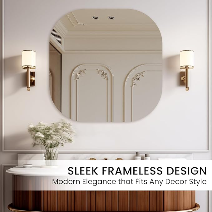 VASUHOME Frameless Bathroom Mirror, 24 x 24 Inch Wall Vanity Mirror, Large Wall Mounted Mirrors for Bathroom, Living Room, Bedroom, Entryway