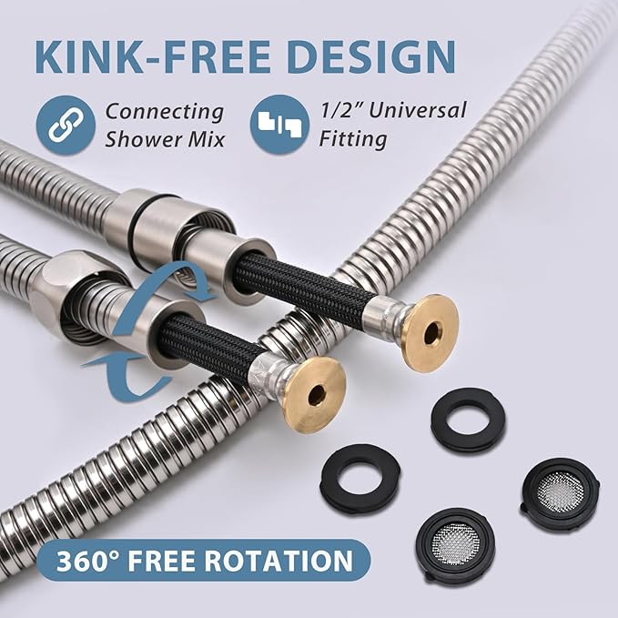 Shower Hose Extra Long 304 Stainless Steel Handheld Showerhead Hoses,Anti Winding Interface,With Brass Insert And Nut-durable ＆ Flexible Rv Shower Hose Replacement (Brushed Nickel, 39 Inches)