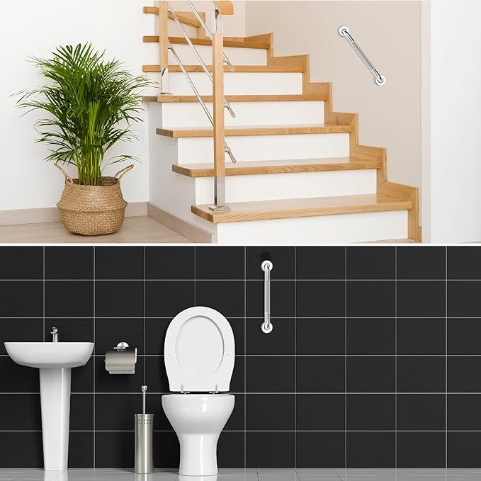 supregear Bathroom Grab Bar Rail, 304 Stainless Steel Non-Slip Bathroom Handle, Safety Handle, Indoor/Outdoor Auxiliary Handle for Kitchen Bedroom Bathtub, Shower and Steps, 10 inch