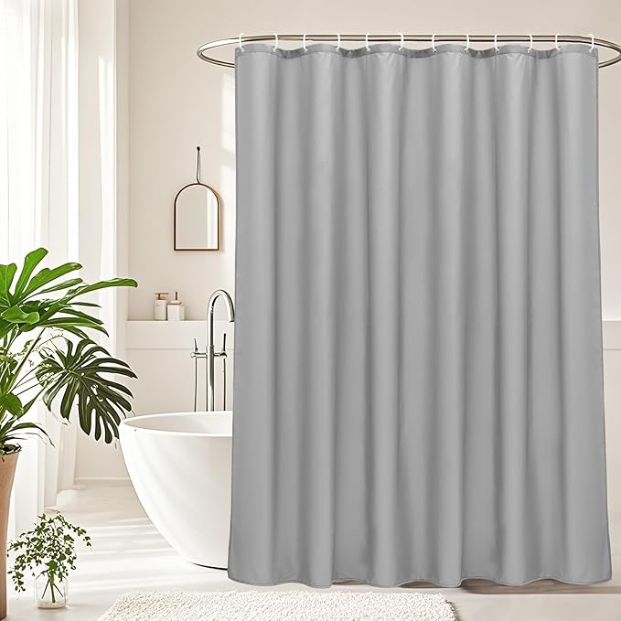 AooHome Shower Curtain Liner, Fabric Bathroom Curtain with Hooks for Hotel, Water Repellent, Light Grey, 72 Width x 75 Height Inch
