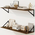 Fun Memories Deep Floating Shelves for Wall, 36W x 8D Wall Mounted Shelves Set of 2, Wide Display Ledge Shelf with Sturdy Metal Brackets for Living Room, Bathroom, Bedroom and Kitchen, Rustic Brown