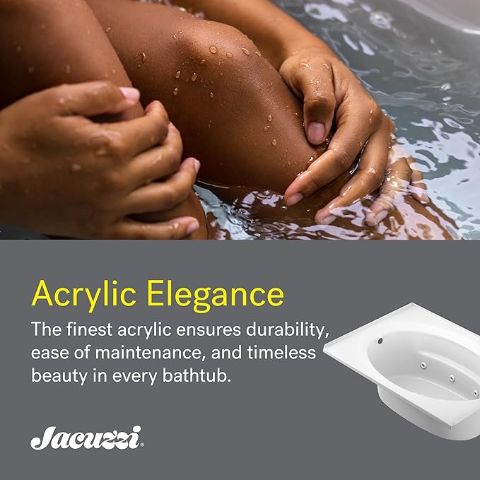 Jacuzzi SIGNATURE Acrylic Drop-In Bathtub, Jet Massage Tub, Slip Resistant, Right Drain Placement, 72" (L) x 42" (W), Oval, White