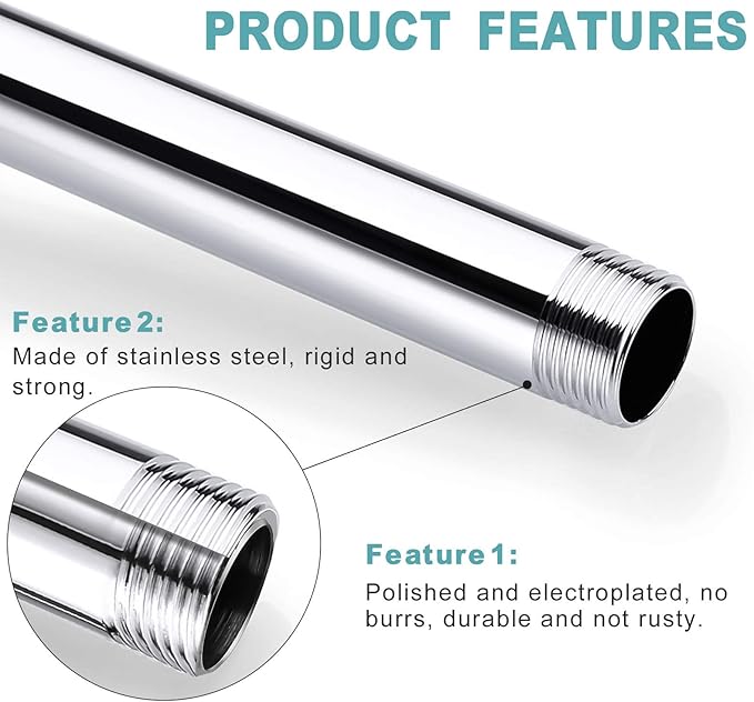 BESTILL 8 Inch Ceiling Mount Rain Shower Head Arm and Flange, Chrome