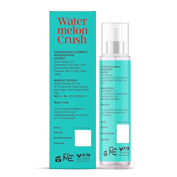 Botanic Hearth Watermelon Hair Perfume & Body Perfume Mist with Hyaluronic Acid, Alcohol-Free, Refreshing & Hydrating Body Spray, Long Lasting Fruity Fragrance, 100 ml / 3.4 fl oz
