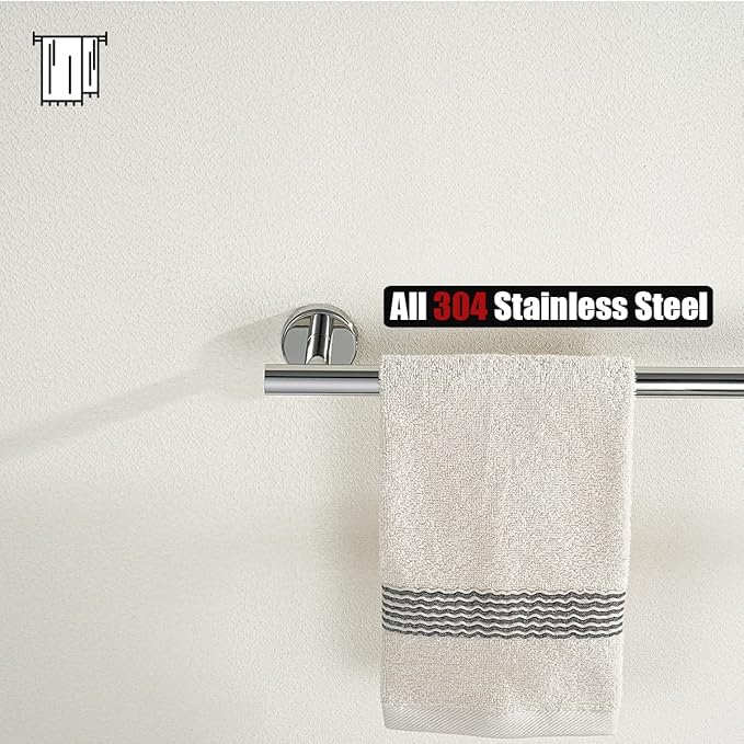 JQK Towel Bar Polished Steel, 19 Inch 304 Stainless Steel Thicken 0.8mm Towel Rack Chrome Bathroom, Towel Holder Wall Mount, Useable Length 16 Inch TB110L16-CH