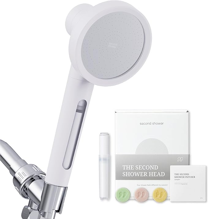 SecondShower Filtered Shower Hand for Hard Water | Clinically Proven for Skin Health, NSF Certified 99.9% Chlorine Removal, SPA Grade High Pressure, Korean Beauty Secret Natural Filter (Pure Silver)