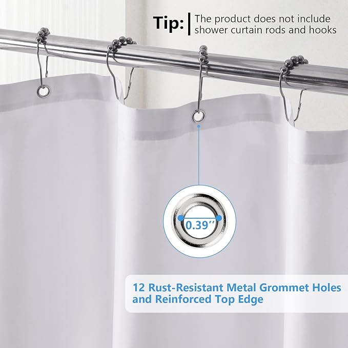 120GSM Ultimate Waterproof Fabric Shower Curtain Liner - TPU Lamination Technology with 3 Magnets,Machine Washable,71x72 Inch Soft Cloth Shower Curtain or Shower Liner,for Bathroom(White)
