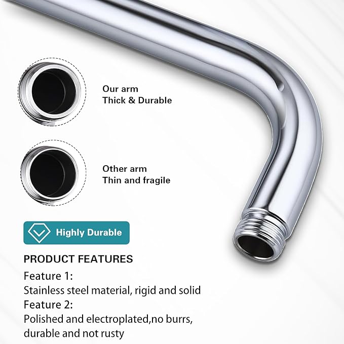 16 Inch Shower Arm with Flange,Stainless Steel 90 Degree Rain Shower Head Extension Arm,Wall-Mounted Shower Head Arm for Fixed Shower Head,Chrome