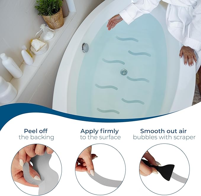 Anti-Slip Shower Stickers - Help Reduce Slipping in Bathtub & Shower, Gray Non-Slip Bath Strips, Strong Adhesive Bathtub Appliques Suitable for Homes with Kids, Adults & Seniors - 24 Pcs - Homergy