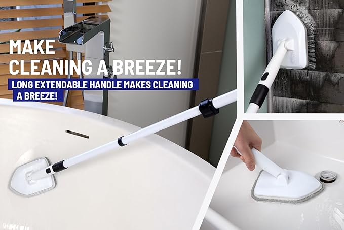 Shower Scrubber 3 in 1 Extendable Long Handle 58" Cleaning Brush - Non Scratch Shower Brush for Cleaning Bathroom Kitchen Toilet Wall Tub Tile (Gray)