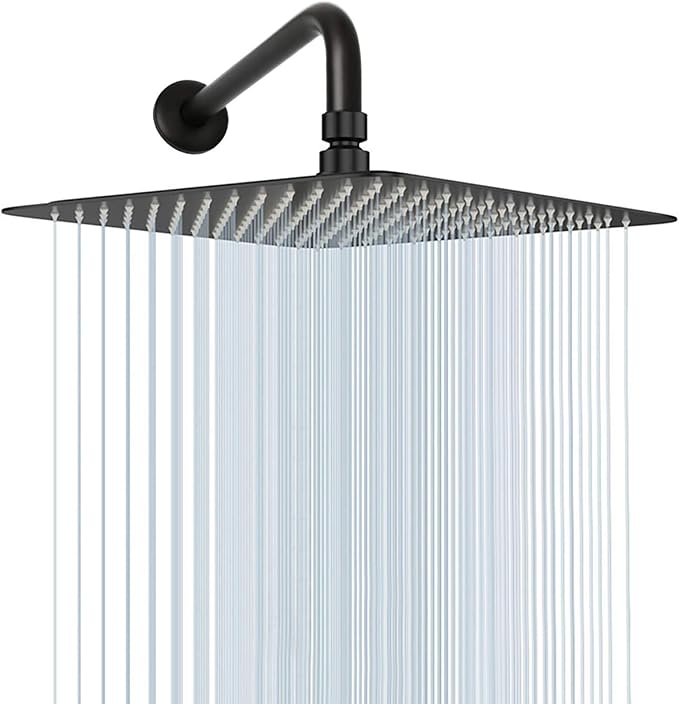 NearMoon Square Rain Shower Head With Extension Arm, Large Stainless Steel Rainfall Shower-Waterfall Full Body Coverage (16 Inch, Matte Black)