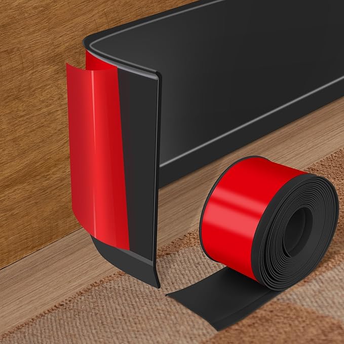 Vinyl Baseboard Molding Trim 4 Inch x 200 Feet Peel and Stick Baseboard Trim Flexible PVC Cove Base Moulding Self-Adhesive Trim for Garage Bathroom Cabinet Floor Walls, Black