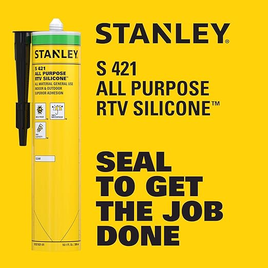 Stanley S421 All-Purpose RTV Silicone Sealant (12 x 10.1 fl.oz.) – 100% Waterproof Gray Caulk | Industrial-Grade Silicone for Kitchen, Bathroom, Shower, Window, Door, Indoor & Outdoor Use | 12 Pack
