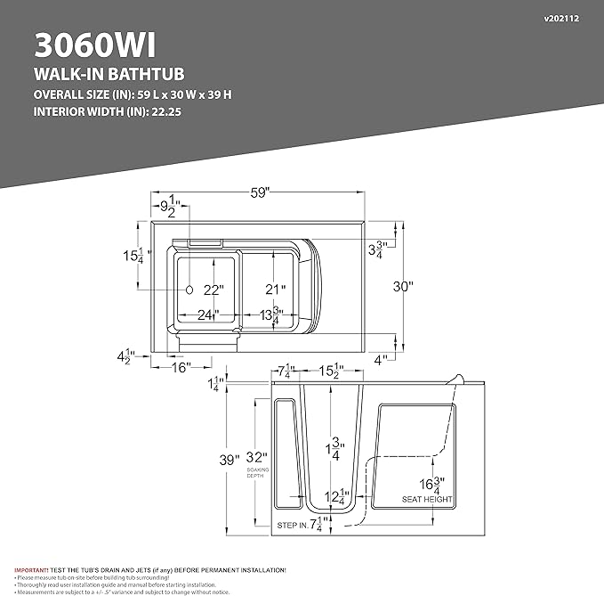 ANZZI Walk-In Soaking Tub 30x60 in Left Drain Quick Fill White – Deep Non-Jetted Bath with ADA Seat, Grab Bar, Slip-Resistant Floor, Quick Fill Faucet & Handheld Shower for Safe Easy Access