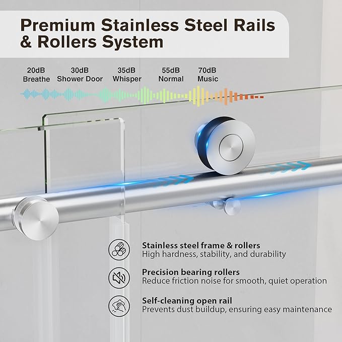 Bathtub Shower Door Frameless, 55-60" W x 60" H Sliding Tub Shower Door, 1/4''(6mm) SGCC Tempered Glass with Explosion-Proof Film Nano Coating, Stainless Steel Hardware, Brushed Nickel