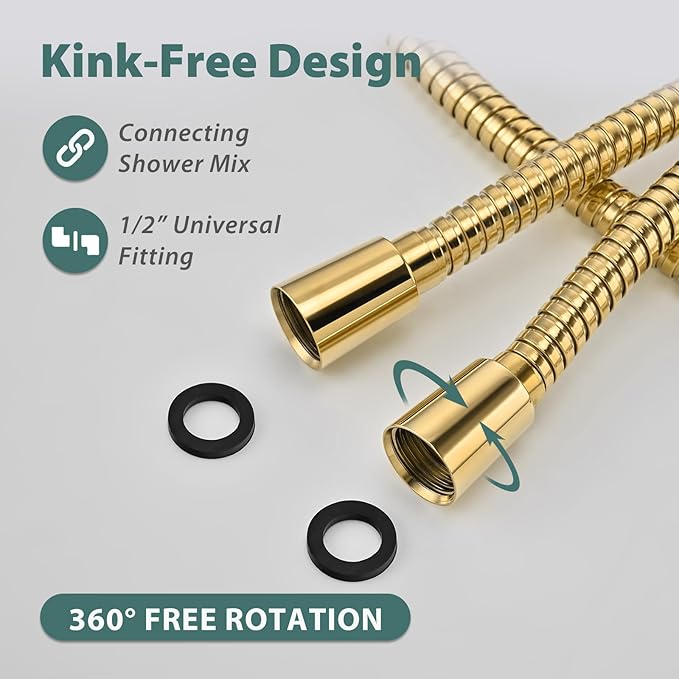 Shower Hose Replacement For Cleaning 304 Stainless Steel Shower Head Hoses 59 Inches High Pressure Bidet Hose Flexible Rose Gold Extension Showerhead Hoses Extra Long (Gold, 58 In)