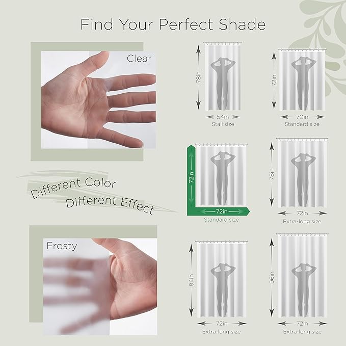 Stitch & Stone Shower Curtain Liner, Premium Heavyweight Durable Waterproof 8g PEVA for Bathroom with Weighted Magnets, Standard Size 72" x 72", Frosty 1 Pack