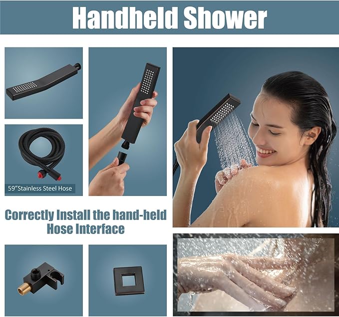 Aolemi Ceiling Mount Shower System Rain Shower Head with Handheld Spray High Pressure Shower Faucet Set Rough-in Valve Shower Trim Kit Included Bathroom Oil Rubbed Bronze 16 Inch Ceiling Shower Head