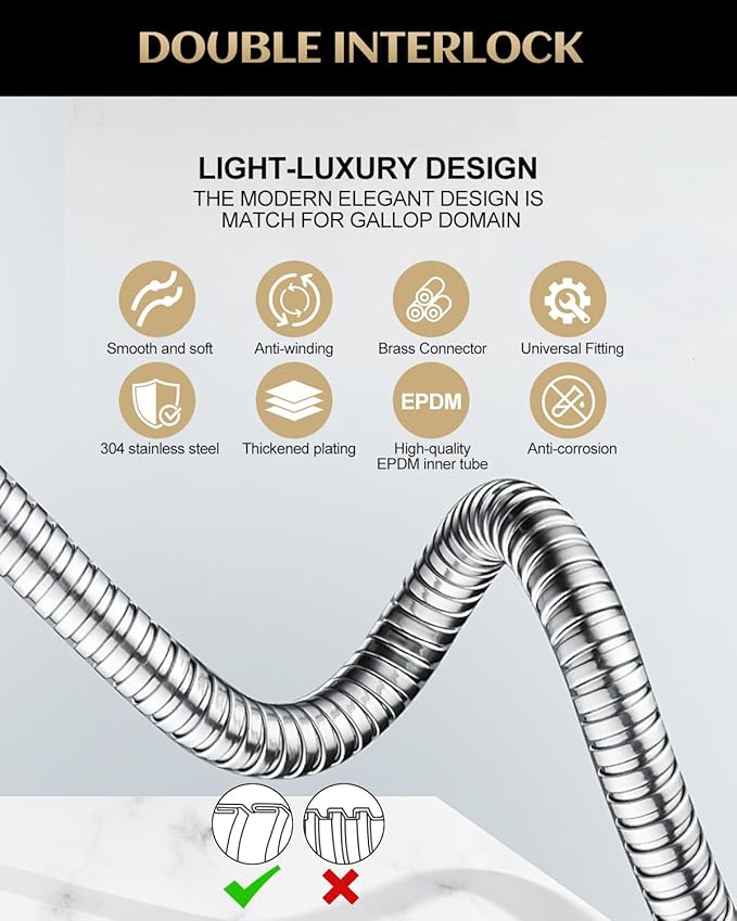 Shower Hose Replacement 118 Inch Extra Long, Stainless Steel Flexible Extension for Handheld Shower Heads, G1/2 Universal Fitting, Chrome