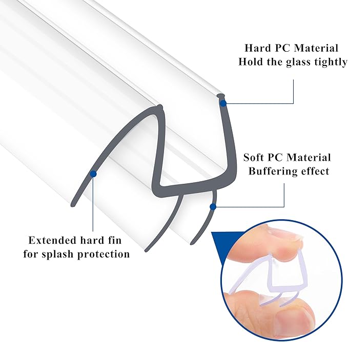 Frameless Shower Door Seal Strip 2 Pack x 39 Inch M Glass Shower Door Bottom Seal Side Seal Strip Door Sweep for 3/8" Glass Ultra-Clear Polycarbonate Stop Shower Leaks Create A Water Barrier