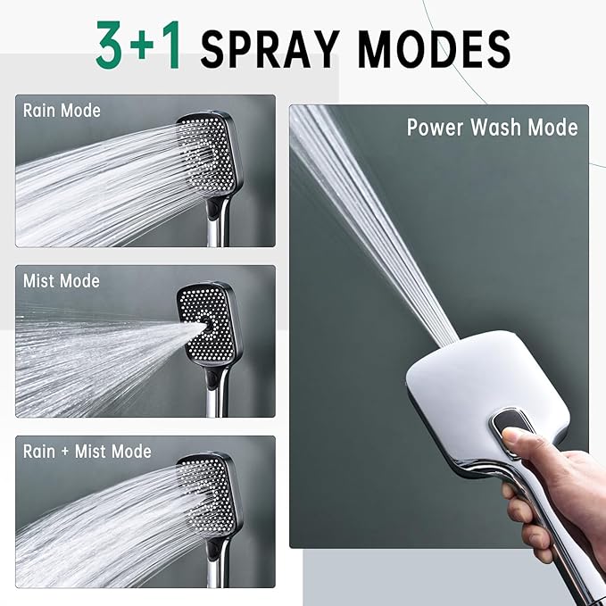 13 Inch Filtered Rainfall Shower Head with Multi-Function Handheld Sprayer Combo, 3-Way Metal Extended Diverter with Holder and Metal Adjustable Curved Shower Extension Arm, Extra Long Hose Chrome