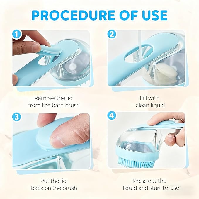 Pet Bath Brush 2 in 1 Dog Shampoo Brush with Built-in Shampoo Dispenser for Long Short Haired Dogs Cats Bubble Maker for Bathing Grooming (Blue)