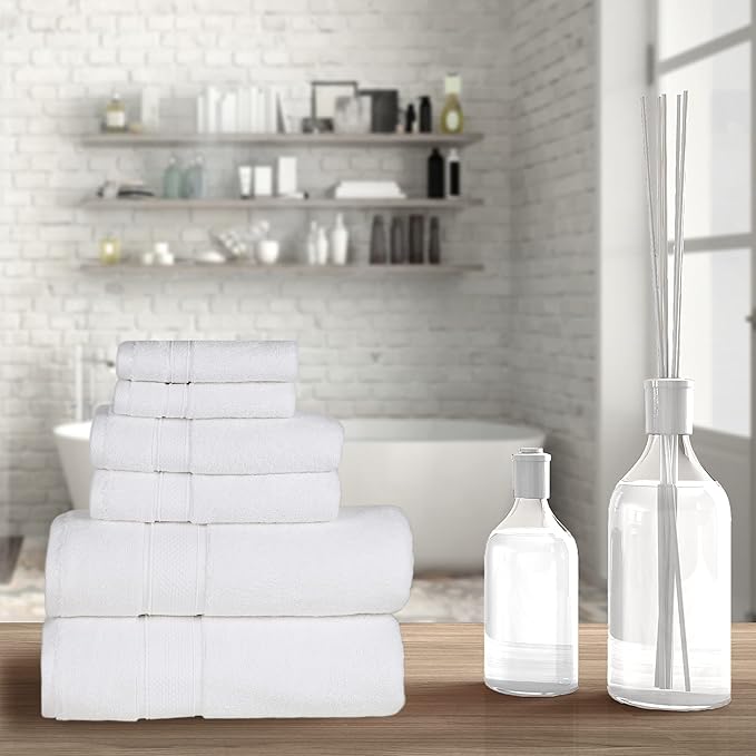 NOVA Luxury Linen - Hotel Quality Turkish Towel Set for Bathroom (6 Pcs Towel Set, Pure White)