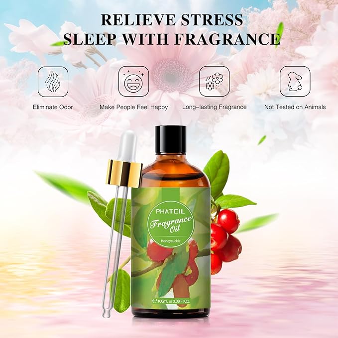 PHATOIL 3.38FL.OZ Honeysuckle Fragrance Oils for Aromatherapy, Essential Oils for Diffusers for Home, Perfect for Diffuser, DIY Candle and Soap Making, DIY Scented Products - 100ml