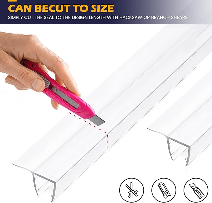 Shower Glass Door Side Seal, 2PCS 78 Inch Ultra Clear PVC Seal Strip with Long Sweep for 1/4"(6mm) Thick Framless Glass Door, to Stop Water Leakage