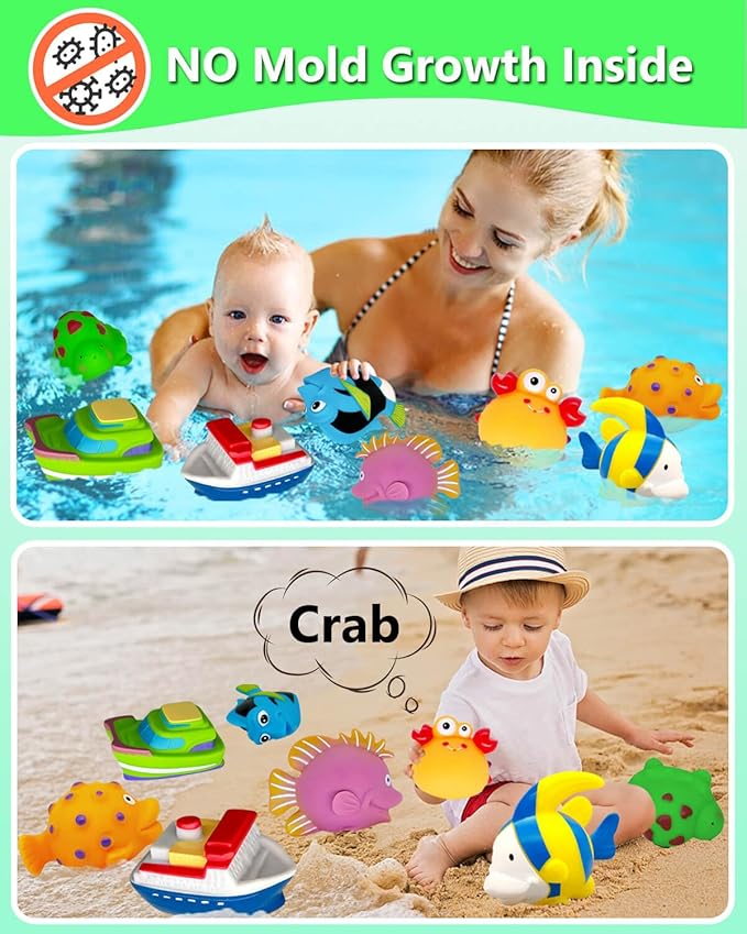 Bath Toys for Kids Ages 1-3 - Christmas Stocking Stuffers - Birthday Gifts for 1 2 3 Year Old Boys Girls Mold Free Bath Toy - Toddler Pool Bathtub Water Table Toys for Babies 6-12 Months Toy Boats
