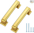 Ravinte Hardware 5 Pack Brushed Brass Cabinet Pulls, 3 Inch (76mm) Hole Center Zinc Alloy Drawer Handles for Kitchen Cabinets, Cupboards, Dressers, Square Solid Metal Hardware