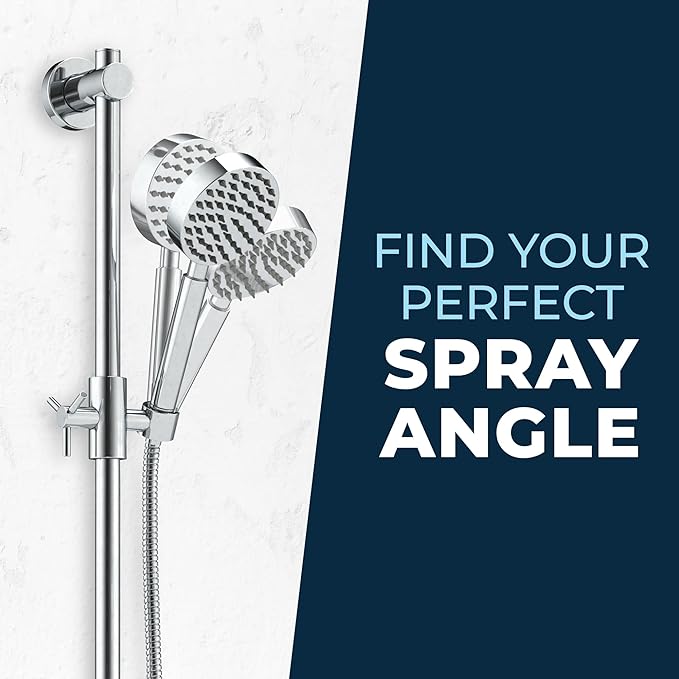 HammerHead Showers® Solid Metal 27.5 Inch Shower Slide Bar Set and Handheld Shower Head with Hose — CHROME — 2.5 GPM High Pressure Spray Wand — Easily Adjust Height & Angle of Handshower