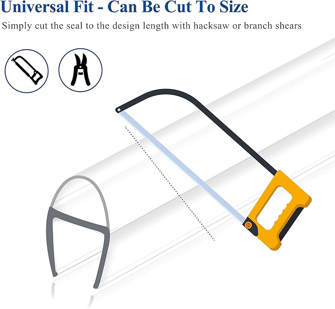 Frameless Shower Door Seal Strip 2 Pack x 39 Inch U for 3/8" Thick Glass Shower Door Side Seal Strip Bottom Seal Door Sweep Ultra Clear Polycarbonate, Stop Shower Leaks Create A Water Barrier