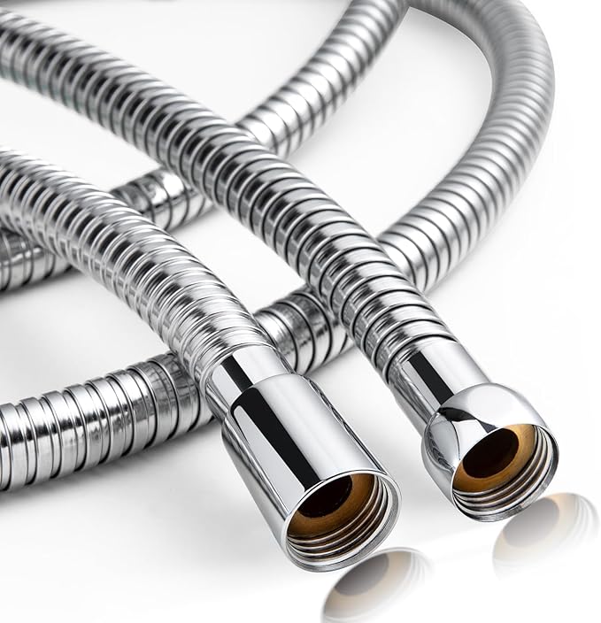 OFFO Shower Hose High Flow 0.43” Large Bore, 100 in Kink Free Stainless Steel Shower Head Hose Replacement Universal G1/2”, Leak-proof Extra Long Flex Handheld for Pet Bathing Cleaning, Chrome