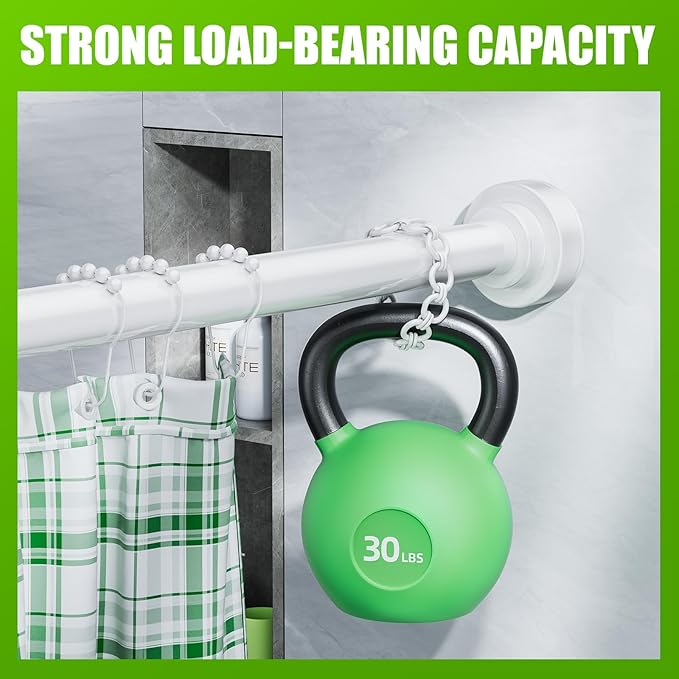 Ausemku Shower Curtain Rod - 32-43 Inch Rustproof Tension Rod, Non-Slip Spring Design, No Drilling Adjustable Curtain Rod for Bathroom, Kitchen, and Closet（White）