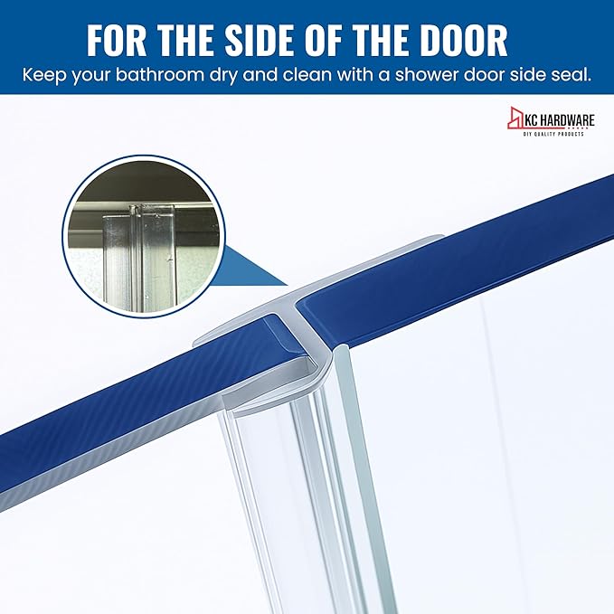 KC Hardware 85 Inch Frameless Shower Door Side Seal Strip, H-Type Glass Shower Door Seal Strip (180 Degree) for 1/2 Inch(10-12mm) Thick Glass, Water Guard That Prevents leaks, Ultra Clear (Pack of 2)