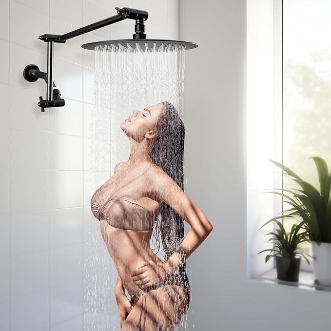 iFealClear All Metal 16" Shower Head Extension Arm, Solid Brass Shower Head Extender Adjustable Height Angle, G1/2 Universal Connection Stainless Steel Rain Shower Pipe, Lock Joint, Oil Rubbed Bronze