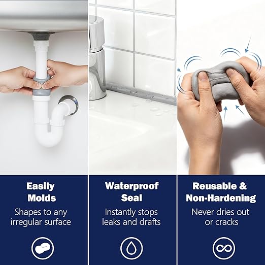 Moldable Waterproof Silicone Putty for Bathroom Wall & Pipe Gaps, Reusable & Pliable Repair Sealant (Grey)